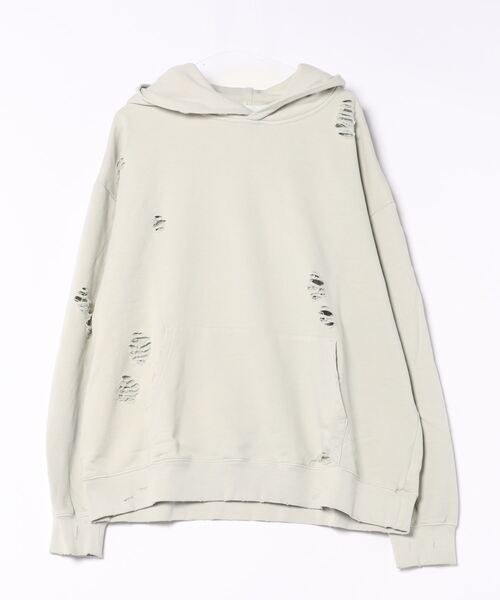 Chica（チカ）の「Chica/チカ/ダメージプルパーカー（パーカー・レディース・グレー/ブラック・F）」の2枚目の写真