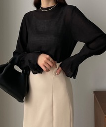 フレアスリーブハイネックシアートップス