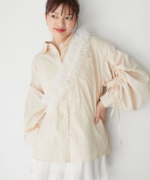 MAJESTIC LEGON(マジェスティックレゴン)の「ドロストスリーブシャツ(シャツ/ブラウス・レディース・ホワイト系その他2/ベージュ系その他2/ピンク系その他2・MEDIUM)」の1枚目の写真