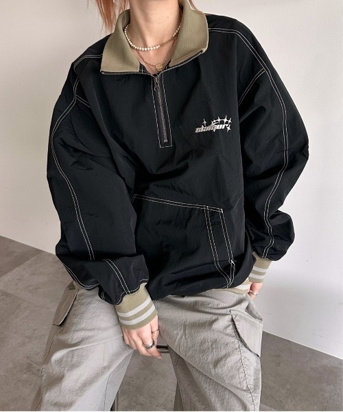 sedacle（セダクル）の「配色ナイロンハーフジップアノラック（スウェット・メンズ・グレー/ベージュ/ブラウン/ブラック・LARGE/MEDIUM/SMALL）」の5枚目の写真