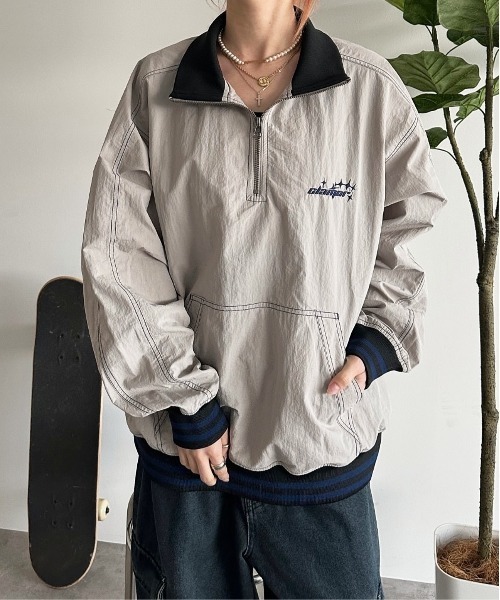 sedacle（セダクル）の「配色ナイロンハーフジップアノラック（スウェット・メンズ・グレー/ベージュ/ブラウン/ブラック・LARGE/MEDIUM/SMALL）」の14枚目の写真