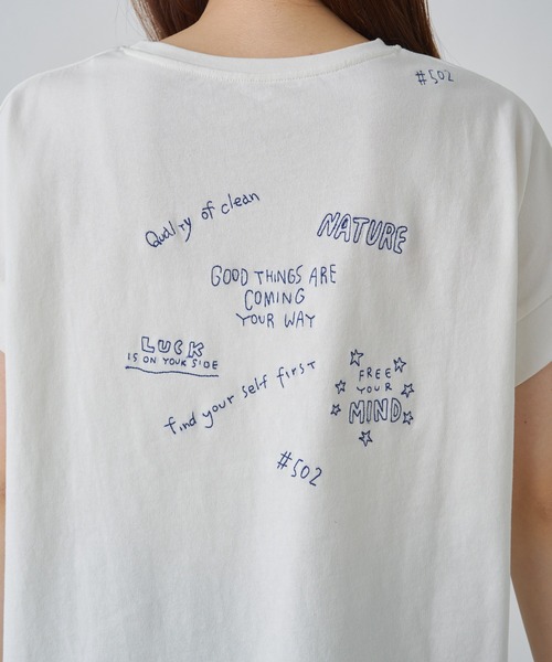 PUAL CE CIN(ピュアルセシン)の「手書き風ロゴ刺繍Tシャツ(Tシャツ/カットソー・レディース・クリーム/グレー/オフホワイト/ピンク・FREE)」の17枚目の写真