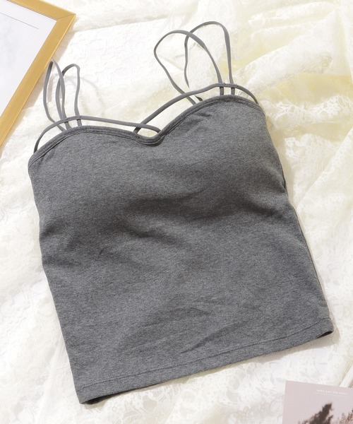 Lace Ladies（レースレディース）の「ソリッドカラー クロス ダブルストラップ カップ付き キャミソール（キャミソール・レディース・グレー/ブラック/ホワイト・FREE）」の10枚目の写真