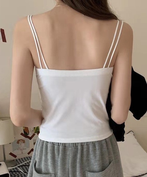 Lace Ladies（レースレディース）の「ソリッドカラー クロス ダブルストラップ カップ付き キャミソール（キャミソール・レディース・グレー/ブラック/ホワイト・FREE）」の9枚目の写真