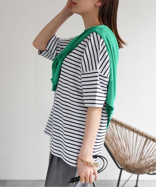 sakishimatokyo(サキシマトーキョー)の「【USAコットン】ボートネックTシャツ/カットソー(Tシャツ/カットソー・レディース・ブルー系その他/ネイビー/グレイッシュベージュ/ホワイト/ブラック・FREE)」の4枚目の写真