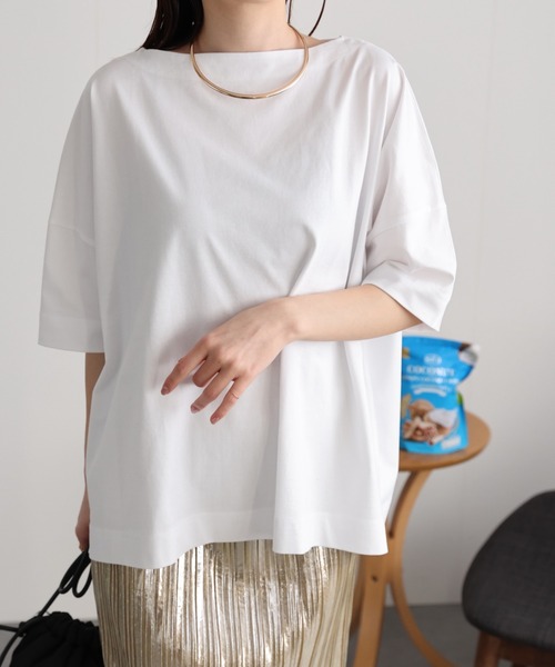 sakishimatokyo(サキシマトーキョー)の「【USAコットン】ボートネックTシャツ/カットソー(Tシャツ/カットソー・レディース・ブルー系その他/ネイビー/グレイッシュベージュ/ホワイト/ブラック・FREE)」の6枚目の写真