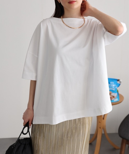 sakishimatokyo(サキシマトーキョー)の「【USAコットン】ボートネックTシャツ/カットソー(Tシャツ/カットソー・レディース・ブルー系その他/ネイビー/グレイッシュベージュ/ホワイト/ブラック・FREE)」の7枚目の写真