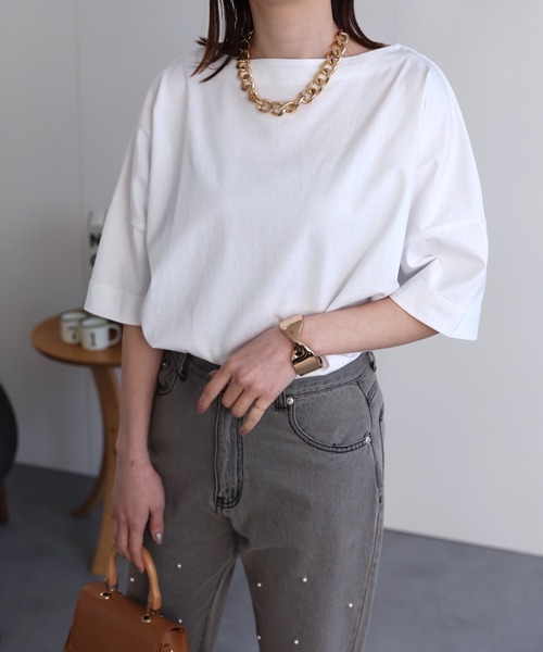 sakishimatokyo(サキシマトーキョー)の「【USAコットン】ボートネックTシャツ/カットソー(Tシャツ/カットソー・レディース・ブルー系その他/ネイビー/グレイッシュベージュ/ホワイト/ブラック・FREE)」の11枚目の写真