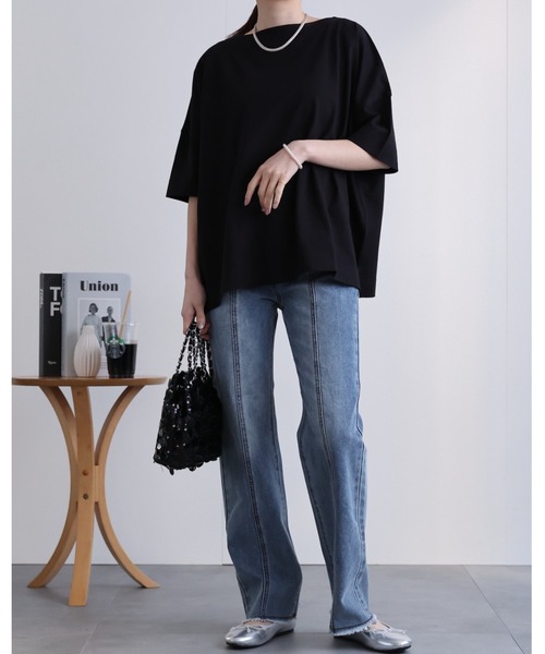 sakishimatokyo(サキシマトーキョー)の「【USAコットン】ボートネックTシャツ/カットソー(Tシャツ/カットソー・レディース・ブルー系その他/ネイビー/グレイッシュベージュ/ホワイト/ブラック・FREE)」の19枚目の写真