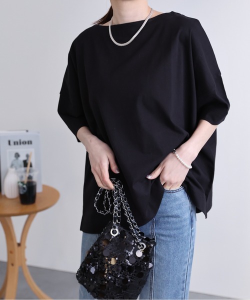 sakishimatokyo(サキシマトーキョー)の「【USAコットン】ボートネックTシャツ/カットソー(Tシャツ/カットソー・レディース・ブルー系その他/ネイビー/グレイッシュベージュ/ホワイト/ブラック・FREE)」の18枚目の写真
