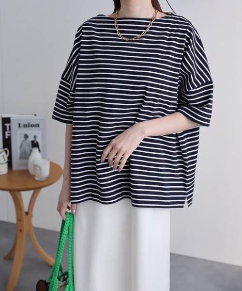 sakishimatokyo(サキシマトーキョー)の「【USAコットン】ボートネックTシャツ/カットソー(Tシャツ/カットソー・レディース・ブルー系その他/ネイビー/グレイッシュベージュ/ホワイト/ブラック・FREE)」の16枚目の写真