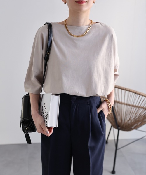 sakishimatokyo(サキシマトーキョー)の「【USAコットン】ボートネックTシャツ/カットソー(Tシャツ/カットソー・レディース・ブルー系その他/ネイビー/グレイッシュベージュ/ホワイト/ブラック・FREE)」の20枚目の写真