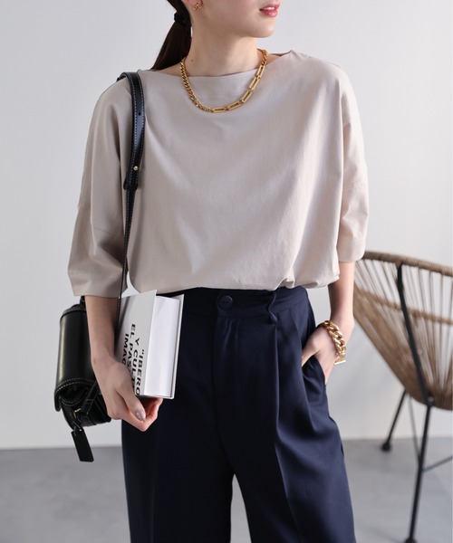 sakishimatokyo(サキシマトーキョー)の「【USAコットン】ボートネックTシャツ/カットソー(Tシャツ/カットソー・レディース・ブルー系その他/ネイビー/グレイッシュベージュ/ホワイト/ブラック・FREE)」の21枚目の写真