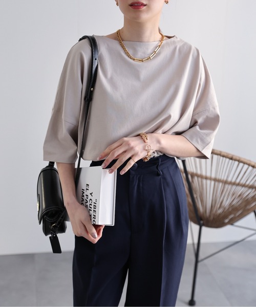 sakishimatokyo(サキシマトーキョー)の「【USAコットン】ボートネックTシャツ/カットソー(Tシャツ/カットソー・レディース・ブルー系その他/ネイビー/グレイッシュベージュ/ホワイト/ブラック・FREE)」の22枚目の写真
