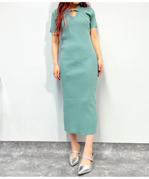 ANAP(アナップ)の「ポロカラーボレロ ハートネックワンピース アンサンブル(ワンピース・レディース・グリーン/スミクロ/グレー・FREE)」の3枚目の写真