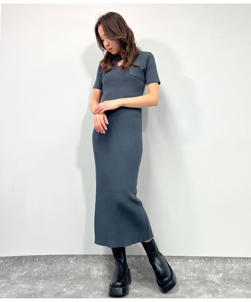 ANAP(アナップ)の「ポロカラーボレロ ハートネックワンピース アンサンブル(ワンピース・レディース・グリーン/スミクロ/グレー・FREE)」の8枚目の写真