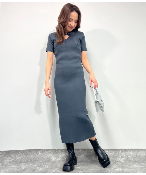 ANAP(アナップ)の「ポロカラーボレロ ハートネックワンピース アンサンブル(ワンピース・レディース・グリーン/スミクロ/グレー・FREE)」の7枚目の写真