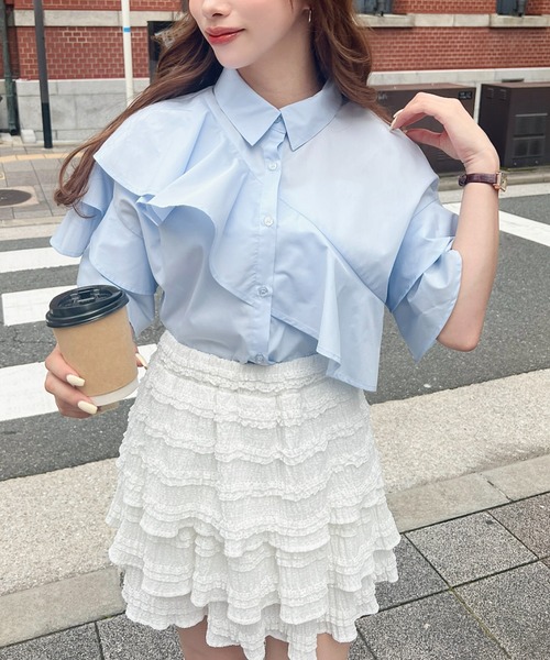 moment+（モーメントプラス）の「TCブロードフリル半袖ブラウス