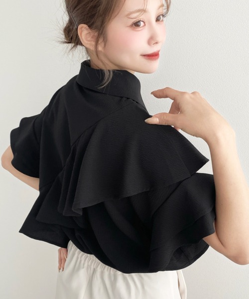 moment+(モーメントプラス)の「クレーププリーツ半袖フリルブラウス(シャツ/ブラウス・レディース・ピンク/オフホワイト/サックスブルー/ブラック/イエロー・M/L)」の19枚目の写真