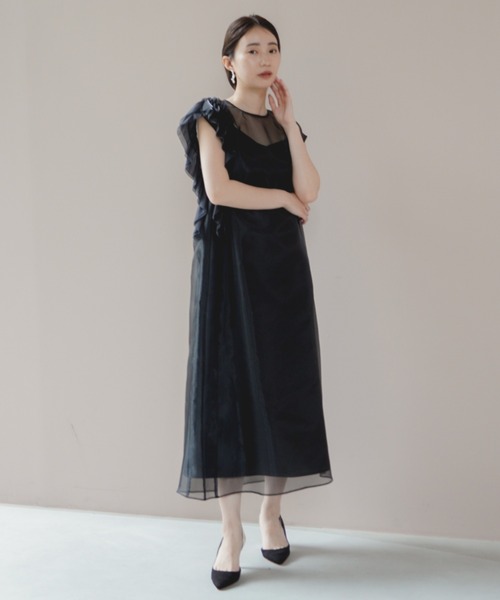 ＊美品＊kaene オーガンジー×シャンブレーライトフリルドレス kaene（カエン）の「オーガンジー×シャンブレーライトフリルドレス