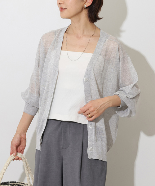 JOURNAL STANDARD relume(ジャーナルスタンダード レリューム)の「シアーVカーディガン(カーディガン/ボレロ・レディース・ピンク/グレー/ブラック・FREE)」の3枚目の写真