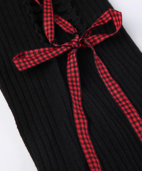 .KOM（ドットコム）の「『.KOM/ドットケーオーエム』編み上げレッグカバー【Y】【CN】（レッグウォーマー・レディース・ブラック/グレー・FREE）」の9枚目の写真