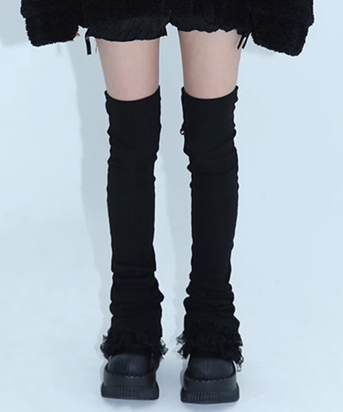 .KOM（ドットコム）の「『.KOM/ドットケーオーエム』編み上げレッグカバー【Y】【CN】（レッグウォーマー・レディース・ブラック/グレー・FREE）」の7枚目の写真