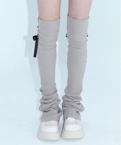 .KOM（ドットコム）の「『.KOM/ドットケーオーエム』編み上げレッグカバー【Y】【CN】（レッグウォーマー・レディース・ブラック/グレー・FREE）」の14枚目の写真