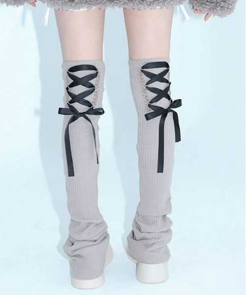 .KOM（ドットコム）の「『.KOM/ドットケーオーエム』編み上げレッグカバー【Y】【CN】（レッグウォーマー・レディース・ブラック/グレー・FREE）」の16枚目の写真