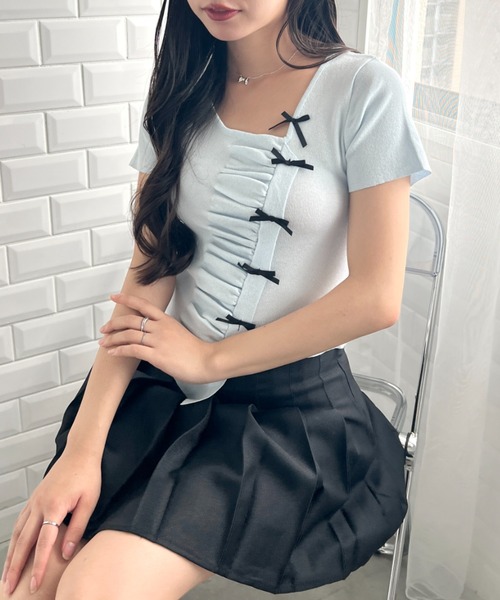 Loueme（ルエム）の「メニーリボンギャザートップス（Tシャツ/カットソー・レディース・アイボリー/ピンク/ブラック/ライトブルー・FREE）」の17枚目の写真