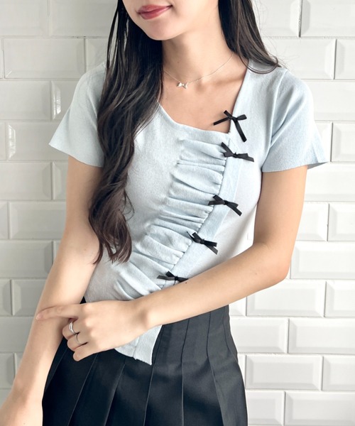 Loueme（ルエム）の「メニーリボンギャザートップス（Tシャツ/カットソー・レディース・アイボリー/ピンク/ブラック/ライトブルー・FREE）」の16枚目の写真