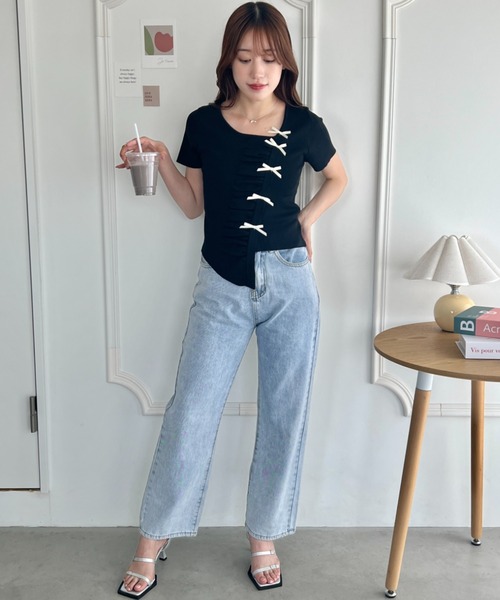 Loueme（ルエム）の「メニーリボンギャザートップス（Tシャツ/カットソー・レディース・アイボリー/ピンク/ブラック/ライトブルー・FREE）」の14枚目の写真
