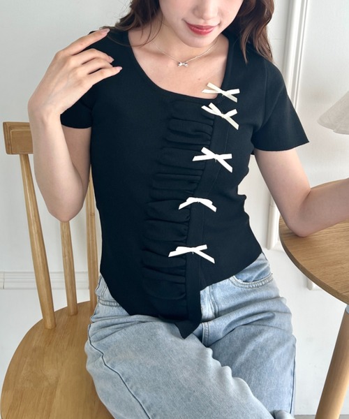 Loueme（ルエム）の「メニーリボンギャザートップス（Tシャツ/カットソー・レディース・アイボリー/ピンク/ブラック/ライトブルー・FREE）」の12枚目の写真