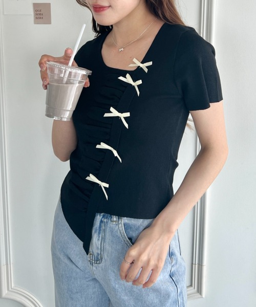 Loueme（ルエム）の「メニーリボンギャザートップス（Tシャツ/カットソー・レディース・アイボリー/ピンク/ブラック/ライトブルー・FREE）」の11枚目の写真