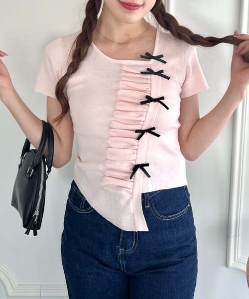 Loueme（ルエム）の「メニーリボンギャザートップス（Tシャツ/カットソー・レディース・アイボリー/ピンク/ブラック/ライトブルー・FREE）」の22枚目の写真