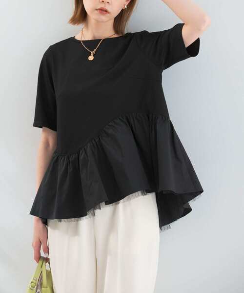 URBAN RESEARCH ROSSO WOMEN(アーバンリサーチ ロッソ)の「チュールドッキングカットソー(Tシャツ/カットソー・レディース・グレー/ブラック/ホワイト・FREE)」の3枚目の写真