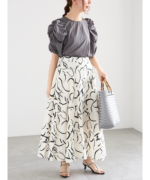 Te chichi（テチチ）の「レーヨン麻ラインアートフレアスカート（スカート・レディース・グレー/オフホワイト・F）」の22枚目の写真