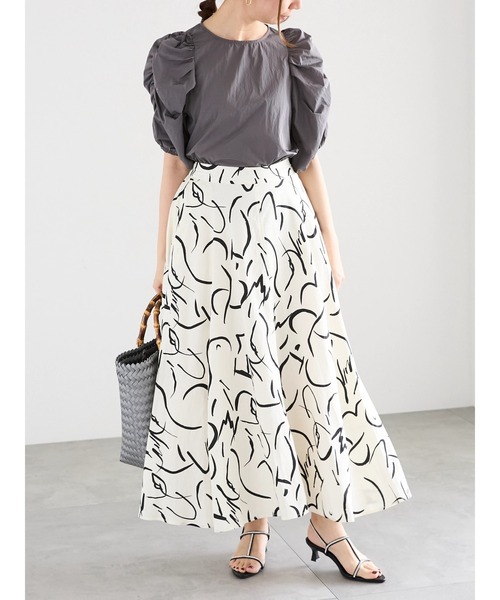 Te chichi（テチチ）の「レーヨン麻ラインアートフレアスカート（スカート・レディース・グレー/オフホワイト・F）」の21枚目の写真