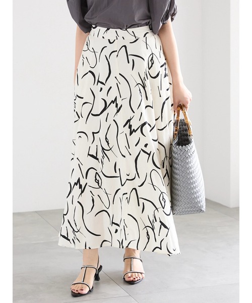 Te chichi（テチチ）の「レーヨン麻ラインアートフレアスカート（スカート・レディース・グレー/オフホワイト・F）」の20枚目の写真