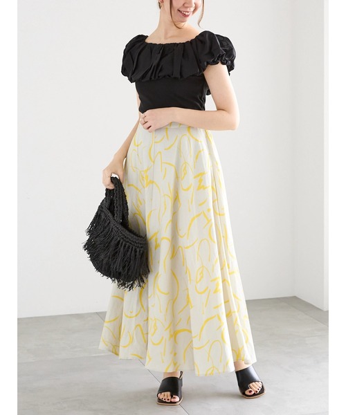 Te chichi（テチチ）の「レーヨン麻ラインアートフレアスカート（スカート・レディース・グレー/オフホワイト・F）」の14枚目の写真