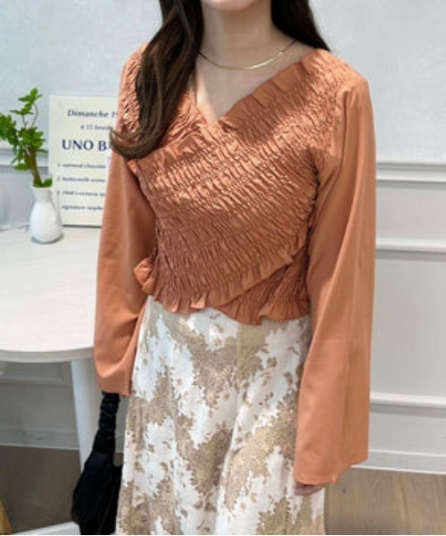 raffime（ラフィミー）の「クロスシャーリングトップス（シャツ/ブラウス・レディース・オフホワイト/オレンジ・MEDIUM/SMALL）」の13枚目の写真