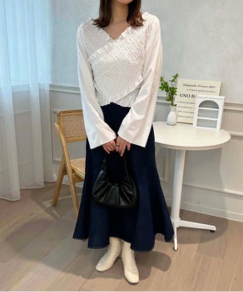 raffime（ラフィミー）の「クロスシャーリングトップス（シャツ/ブラウス・レディース・オフホワイト/オレンジ・MEDIUM/SMALL）」の16枚目の写真