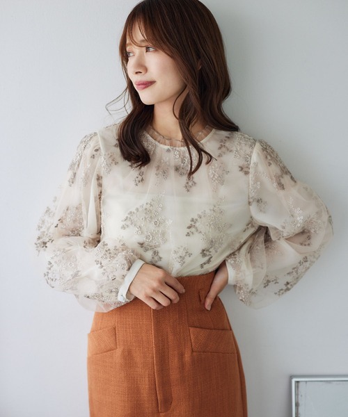 セール】フローラルレース刺繍ロングスリーブブラウス 137062
