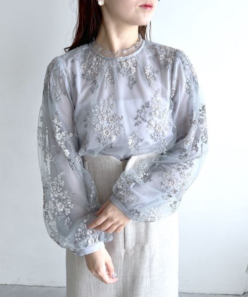 セール】フローラルレース刺繍ロングスリーブブラウス 137062
