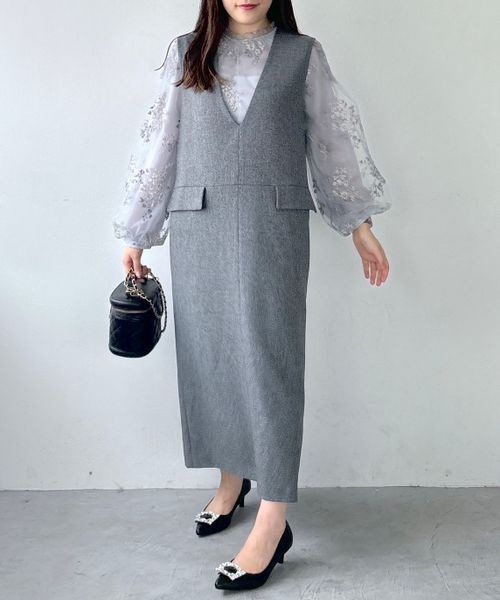 Saraページ セール】フローラルレース刺繍ロングスリーブブラウス 137062