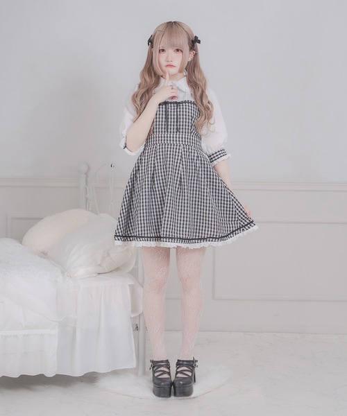 favclo.（ファブクロ）の「cotton lace gingham onepiece / コットンレースギンガムワンピース（ワンピース・レディース・ブルー/ピンク/ブラック・FREE）」の4枚目の写真