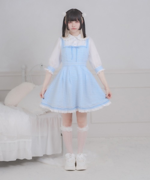 favclo.（ファブクロ）の「cotton lace gingham onepiece / コットンレースギンガムワンピース（ワンピース・レディース・ブルー/ピンク/ブラック・FREE）」の19枚目の写真