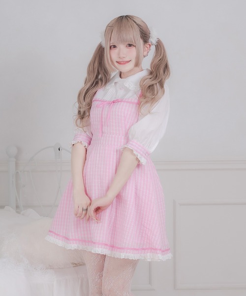 favclo.（ファブクロ）の「cotton lace gingham onepiece / コットンレースギンガムワンピース（ワンピース・レディース・ブルー/ピンク/ブラック・FREE）」の15枚目の写真