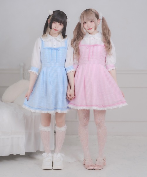 favclo.（ファブクロ）の「cotton lace gingham onepiece / コットンレースギンガムワンピース（ワンピース・レディース・ブルー/ピンク/ブラック・FREE）」の17枚目の写真