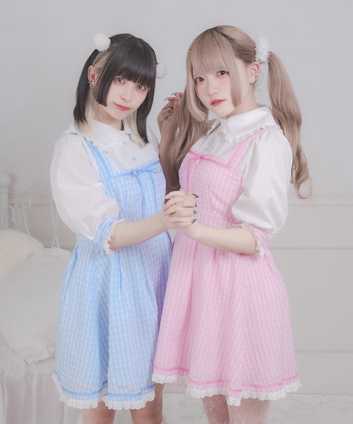 favclo.（ファブクロ）の「cotton lace gingham onepiece / コットンレースギンガムワンピース（ワンピース・レディース・ブルー/ピンク/ブラック・FREE）」の10枚目の写真